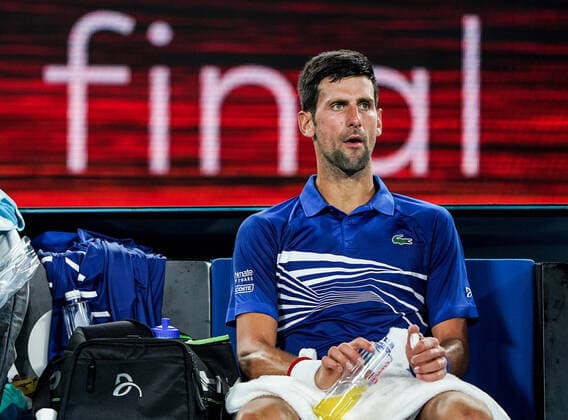 Mandatory Credit: Photo by James Gourley BPI Shutterstock (10069401ev) Novak Djokovic looks dejected during his Men s Singles fourth round match Australian Open 2019, Day Eight, Tennis, Melbourne Park, Melbourne, Australia - 21 Jan 2019 Australian Open 2019, Day Eight, Tennis, Melbourne Park, Melbourne, Australia - 21 Jan 2019 Copyright: xJamesxGourley BPI Shutterstockx 10069401ev