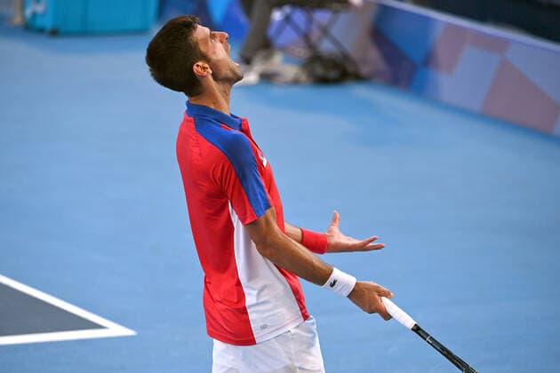 Novak DJOKOVIC (SRB), Wut,Aerger, Aktion,Einzelbild,angeschnittenes Einzelmotiv,Halbfigur,halbe Figur. Tennis Bronze Medal Match,Spiel um Platz 3. am 31.07.2021,Ariake Tennis Park, Olympische Sommerspiele 2020, vom 23.07. - 08.08.2021 in Tokio Japan.