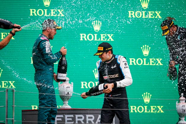 Podium, OCON Esteban (fra), Alpine F1 A521, portrait during the Formula 1 Magyar Nagydij 2021, Hungarian Grand Prix, 11th round of the 2021 FIA Formula One World Championship, WM, Weltmeisterschaft from July 30 to August 1, 2021 on the Hungaroring, in Mogyorod, near Budapest, Hungary - FORMULE 1 : Grand Prix de Hongrie - Course - 01 08 2021 DPPI PANORAMIC _V2_4132