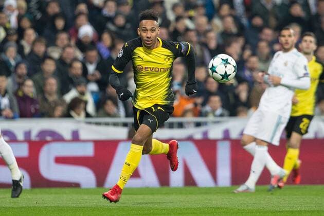 Mandatory Credit: Photo by Ruben Albarran Shutterstock (9262766m) Santiago Bernabeu Stadium. Madrid. Spain. December 6 2017. Aubameyang of Borussia Dortmund during the match of Champions League between Real Madrid and Borussia Dortmund Real Madrid v Borussia Dortmund, UEFA Champions League Group H, Football, Santiago Bernabeu Stadium, Madrid, Spain - 06 Dec 2017 Real Madrid v Borussia Dortmund, UEFA Champions League Group H, Football, Santiago Bernabeu Stadium, Madrid, Spain - 06 Dec 2017 Copyright: xRubenxAlbarran Shutterstockx 9262766m