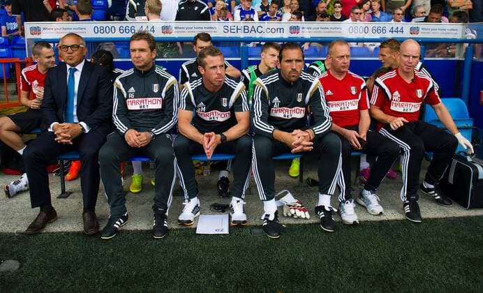 Fußball, Trainerhistorie FC Fulham von 1904 bis heute Mandatory Credit: Photo by Joe Toth BPI Shutterstock (4072751af) Fulham Manager Felix Magath (left) and his coaching staff Sky Bet Championship 2014 15 Ipswich Town v Fulham Portman Road, Ipswich, United Kingdom - 9 Aug 2014 EDITORIAL USE ONLY No use with unauthorised audio, video, data, fixture lists (outside the EU), club league logos or live services. Online in-match use limited to 45 images (+15 in extra time). No use to emulate moving images. No use in betting, games or single club league player publications services. Sky Bet Championship 2014 15 Ipswich Town v Fulham Portman Road, Ipswich, United Kingdom - 9 Aug 2014 EDITORIAL USE ONLY No use with unauthorised audio, video, data, fixture lists (outside the EU), club league logos or live services. Online in-match use limited to 45 images (+15 in extra time). No use to emulate moving images. No use in betting, games or Copyright: xJoexToth BPI Shutterstockx 4072751af