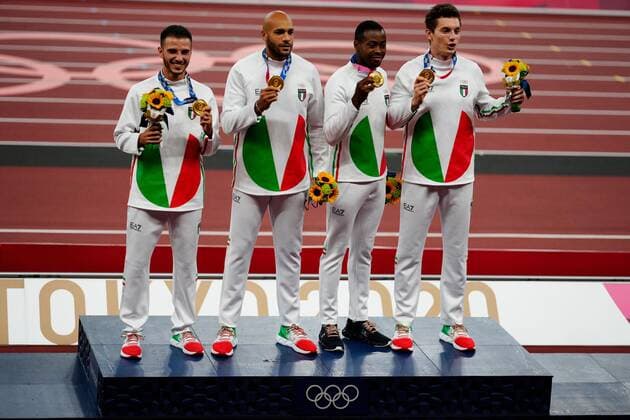 Mandatory Credit: Photo by Dave Shopland Shutterstock (12249251ae) Lorenzo Patta, Lamont Marcell Jacobs, Eseosa Desalu and Filippo Tortu (ITA) - Men s 4 x 100m Relay Final Athletics, Olympic Stadium, Tokyo Olympic Games, Olympische Spiele, Olympia, OS 2020, Japan - 07 Aug 2021 Athletics, Olympic Stadium, Tokyo Olympic Games 2020, Japan - 07 Aug 2021 Copyright: xDavexShopland Shutterstockx 12249251ae