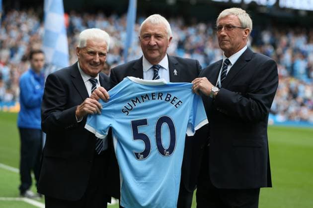 Mandatory Credit: Photo by Paul Currie BPI Shutterstock (5011908by) Manchester City s Tony Book, Mike Summerbee during the Barclays Premier League match between Manchester City and Watford played at Etihad Stadium, Manchester Barclays Premier League 2015 16 Manchester City v Watford Etihad Stadium, Ashton New Rd, Manchester, United Kingdom - 29 Aug 2015 EDITORIAL USE ONLY No use with unauthorised audio, video, data, fixture lists (outside the EU), club league logos or live services. Online in-match use limited to 45 images (+15 in extra time). No use to emulate moving images. No use in betting, games or single club league player publications services. Barclays Premier League 2015 16 Manchester City v Watford Etihad Stadium, Ashton New Rd, Manchester, United Kingdom - 29 Aug 2015 EDITORIAL USE ONLY No use with unauthorised audio, video, data, fixture lists (outside the EU), club league logos or live services. Online in-match use limited to 45 images (+15 in extra time). No use to emulate moving images. No use in betting, games or Copyright: xPaulxCurrie BPI Shutterstockx 5011908by