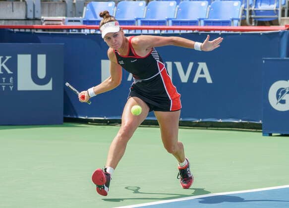 August 11, 2021, Montreal, PQ, Canada: Veronica Kudermetova, of Russia, returns to Maria Sakkari, of Greece, during second round National Bank Open women s tennis tournament action, in Montreal, Wednesday, Aug. 11, 2021. Veronica Kudermetova - ZUMAc35_ 20210811_zaf_c35_005 Copyright: xPaulxChiassonx