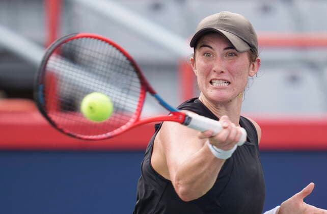 August 11, 2021, Montreal, PQ, Canada: Canada s Rebecca Marino returns to Paula Badosa, of Spain, during second round National Bank Open women s tennis tournament action, in Montreal, Wednesday, Aug. 11, 2021. Rebecca Marino - ZUMAc35_ 20210811_zaf_c35_006 Copyright: xPaulxChiassonx
