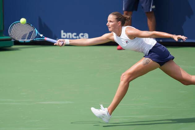 August 11, 2021, Montreal, PQ, Canada: Karolina Pliskova, of the Czech Republic, lunges to return to Donna Vekic, of Croatia, during second round National Bank Open women s tennis tournament action, in Montreal, Wednesday, Aug. 11, 2021. Karolina Pliskova - ZUMAc35_ 20210811_zaf_c35_097 Copyright: xPaulxChiassonx
