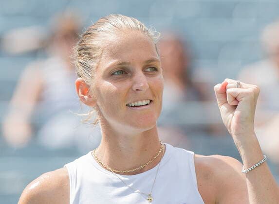 August 14, 2021, Montreal, PQ, Canada: Karolina Pliskova, of the Czech Republic, reacts after defeating Aryna Sabalenka, of Belarus, in their semifinal match at the National Bank Open women s tennis tournament action in Montreal, Saturday, Aug. 14, 2021. Aryna Sabalenka, Karolina Pliskova , - ZUMAc35_ 20210814_zaf_c35_007 Copyright: xGrahamxHughesx