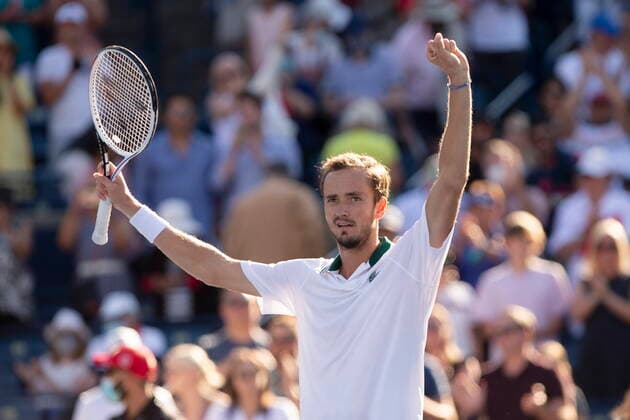 August 15, 2021, TORONTO, ON, CAN: Russia s Daniil Medvedev celebrates after beating Reilly Opelka, of the United States, 6-4, 6-3 to win the National Bank Open men s final in Toronto, Sunday, Aug. 15, 2021. Daniil Medvedev - ZUMAc35_ 20210815_zaf_c35_117 Copyright: xChrisxYoungx
