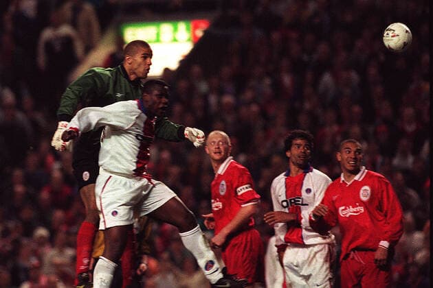 Mandatory Credit: Photo by Andy Hooper Daily Mail Shutterstock (3435552a) David James In Action During European Cup Winners Cup Semi Final 2nd Leg Liverpool V Paris St Germain (2-0 Agg 2-3) 1997. David James In Action During European Cup Winners Cup Semi Final 2nd Leg Liverpool V Paris St Germain (2-0 Agg 2-3) 1997. EDITORIAL USE ONLY No use with unauthorised audio, video, data, fixture lists (outside the EU), club league logos or live services. Online in-match use limited to 45 images (+15 in extra time). No use to emulate moving images. No use in betting, games or single club league player publications services. David James In Action During European Cup Winners Cup Semi Final 2nd Leg Liverpool V Paris St Germain (2-0 Agg 2-3) 1997. EDITORIAL USE ONLY No use with unauthorised audio, video, data, fixture lists (outside the EU), club league logos or live services. Online in-match use limited to 45 images (+15 in extra time). No use to emulate moving images. No use in betting, games or Copyright: xAndyxHooper DailyxMail Shutterstockx 3435552a