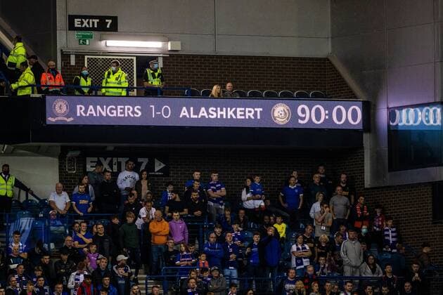 Mandatory Credit: Photo by Kirk O Rourke Rangers FC Shutterstock (12337251bk) The full time score during the Europa League qualifying match at Ibrox Stadium, Glasgow. Rangers v Alashkert, UEFA Europa League Qualifying Play-off, Ibrox Staiudm, Glasgow, Scotland, UK - 19 Aug 2021 Rangers v Alashkert, UEFA Europa League Qualifying Play-off, Ibrox Staiudm, Glasgow, Scotland, UK - 19 Aug 2021 Copyright: xKirkxO Rourke RangersxFC Shutterstockx 12337251bk