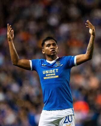 Mandatory Credit: Photo by Kirk O Rourke Rangers FC Shutterstock (12337251bg) Rangers striker Alfredo Morelos celebrates his goal during the Europa League qualifying match at Ibrox Stadium, Glasgow. Rangers v Alashkert, UEFA Europa League Qualifying Play-off, Ibrox Staiudm, Glasgow, Scotland, UK - 19 Aug 2021 Rangers v Alashkert, UEFA Europa League Qualifying Play-off, Ibrox Staiudm, Glasgow, Scotland, UK - 19 Aug 2021 Copyright: xKirkxO Rourke RangersxFC Shutterstockx 12337251bg