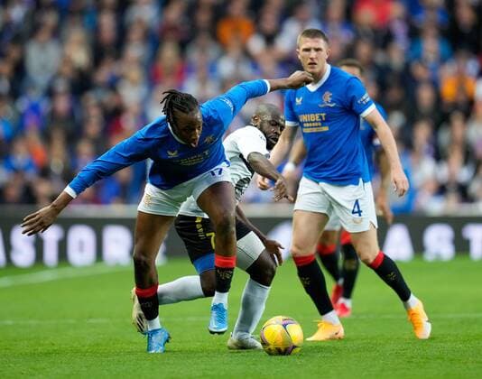 Mandatory Credit: Photo by Stuart Wallace Shutterstock (12337253aw) Joe Aribo of Rangers challenges for the ball with Wangu Gome of Alashkert Rangers v Alashkert, UEFA Europa League Qualifying Play-off, Ibrox Staiudm, Glasgow, Scotland, UK - 19 Aug 2021 Editorial use only Rangers v Alashkert, UEFA Europa League Qualifying Play-off, Ibrox Staiudm, Glasgow, Scotland, UK - 19 Aug 2021 Editorial use only Copyright: xStuartxWallace Shutterstockx 12337253aw