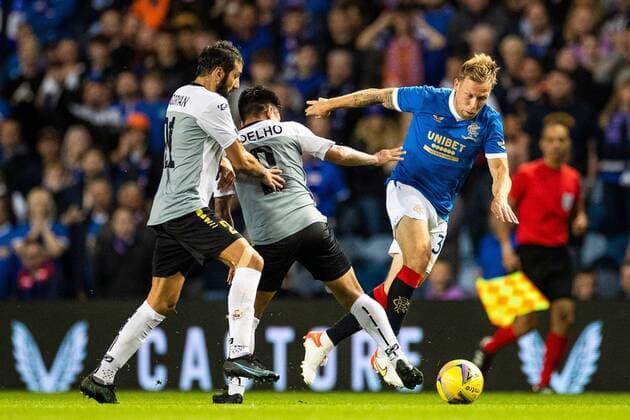 Mandatory Credit: Photo by Kirk O Rourke Rangers FC Shutterstock (12337251ch) Scott Arfield of Rangers skips past a challenge during the Europa League qualifying match at Ibrox Stadium, Glasgow. Rangers v Alashkert, UEFA Europa League Qualifying Play-off, Ibrox Staiudm, Glasgow, Scotland, UK - 19 Aug 2021 Rangers v Alashkert, UEFA Europa League Qualifying Play-off, Ibrox Staiudm, Glasgow, Scotland, UK - 19 Aug 2021 Copyright: xKirkxO Rourke RangersxFC Shutterstockx 12337251ch