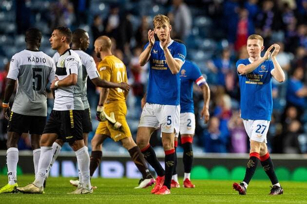 Mandatory Credit: Photo by Kirk O Rourke Rangers FC Shutterstock (12337251cr) Filip Helander and Stepehn Kelly of Rangers during the Europa League qualifying match at Ibrox Stadium, Glasgow. Rangers v Alashkert, UEFA Europa League Qualifying Play-off, Ibrox Staiudm, Glasgow, Scotland, UK - 19 Aug 2021 Rangers v Alashkert, UEFA Europa League Qualifying Play-off, Ibrox Staiudm, Glasgow, Scotland, UK - 19 Aug 2021 Copyright: xKirkxO Rourke RangersxFC Shutterstockx 12337251cr