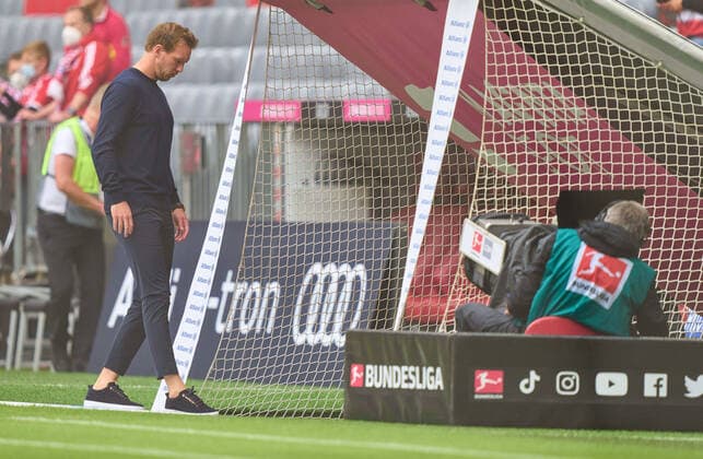 Trainer Julian Nagelsmann (FCB), team manager, headcoach, coach, in the match FC BAYERN MUENCHEN - 1.FC KOELN 3-2 1.German Football League on August 22, 2021 in Munich, Germany Season 2021 2022, matchday 2, 1.Bundesliga, FCB, München, 2.Spieltag, Köln.