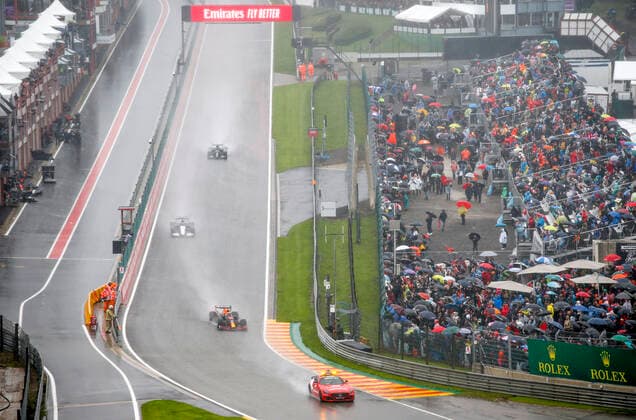 F1 Safety Car, Mercedes-AMG GT R, 33 Max Verstappen (NED, Red Bull Racing), 63 George Russell (GBR, Williams Racing), 44 Lewis Hamilton (GBR, Mercedes-AMG Petronas F1 Team), F1 Grand Prix of Belgium at Circuit de Spa-Francorchamps on August 29, 2021 in Spa-Francorchamps, Belgium. (Photo by HOCH ZWEI) Spa-Francorchamps Belgium
