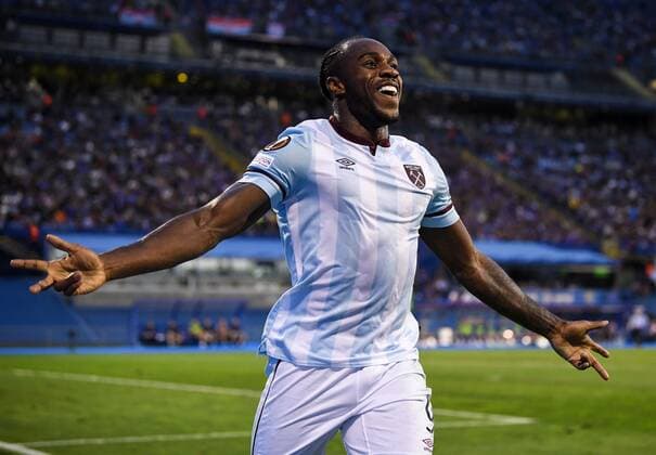Mandatory Credit: Photo by Simon Dael Shutterstock (12446971bx) Michail Antonio of West Ham United scores and celebrates 0-1 Dinamo Zagreb v West Ham United, UEFA Europa League, Group H, Football, Stadion Maksimir, Zagreb, Croatia - 16 Sep 2021 EDITORIAL USE ONLY No use with unauthorised audio, video, data, fixture lists, club league logos or live services. Online in-match use limited to 120 images, no video emulation. No use in betting, games or single club league player publications. Dinamo Zagreb v West Ham United, UEFA Europa League, Group H, Football, Stadion Maksimir, Zagreb, Croatia - 16 Sep 2021 EDITORIAL USE ONLY No use with unauthorised audio, video, data, fixture lists, club league logos or live services. Online in-match use limited to 120 images, no video emulation. No use in betting, games or single club league player publications. Copyright: xSimonxDael Shutterstockx 12446971bx