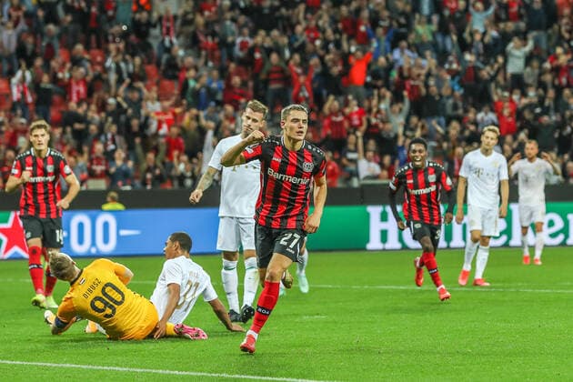 Tor, Torjubel zum 2:1 durch Florian Richard Wirtz (Bayer 04 Leverkusen, 27), GER, Bayer 04 Leverkusen vs. Ferencvaros Budapest Ferencvarosi Torna Club, UEFA Europa League Gruppe G, Gruppenphase, Spielzeit 2021 2022, 16.09.2021, , DFB DFL regulations prohibit any use of photographs as image sequences and or quasi-video., GER, Bayer 04 Leverkusen vs. Ferencvaros Budapest Ferencvarosi Torna Club, UEFA Europa League Gruppe G, Gruppenphase, Spielzeit 2021 2022, 16.09.2021 Leverkusen Copyright: xEibner-Pressefoto GabrielxBoiax EP_GBA
