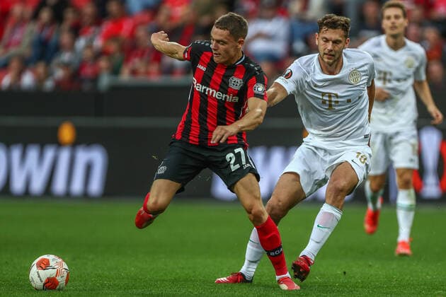 Florian Richard Wirtz (Bayer 04 Leverkusen, 27) am Ball, in Aktion, GER, Bayer 04 Leverkusen vs. Ferencvaros Budapest Ferencvarosi Torna Club, UEFA Europa League Gruppe G, Gruppenphase, Spielzeit 2021 2022, 16.09.2021, , DFB DFL regulations prohibit any use of photographs as image sequences and or quasi-video., GER, Bayer 04 Leverkusen vs. Ferencvaros Budapest Ferencvarosi Torna Club, UEFA Europa League Gruppe G, Gruppenphase, Spielzeit 2021 2022, 16.09.2021 Leverkusen Copyright: xEibner-Pressefoto GabrielxBoiax EP_GBA