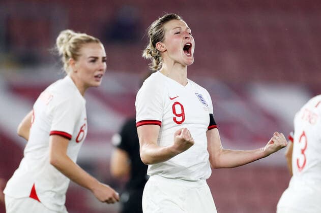 Mandatory Credit: Photo by James Marsh Shutterstock (12448509ap) Ellen White of England celebrates scoring her sides fourth goal. England Women v North Macedonia Women, FIFA Women s World Cup 2023 Qualifying, Group D, Football, St Mary s Stadium, Southampton, UK - 17 Sep 2021 EDITORIAL USE ONLY No use with unauthorised audio, video, data, fixture lists, club league logos or live services. Online in-match use limited to 120 images, no video emulation. No use in betting, games or single club league player publications. England Women v North Macedonia Women, FIFA Women s World Cup 2023 Qualifying, Group D, Football, St Mary s Stadium, Southampton, UK - 17 Sep 2021 EDITORIAL USE ONLY No use with unauthorised audio, video, data, fixture lists, club league logos or live services. Online in-match use limited to 120 images, no video emulation. No use in betting, games or single club league player publications. Copyright: xJamesxMarsh Shutterstockx 12448509ap