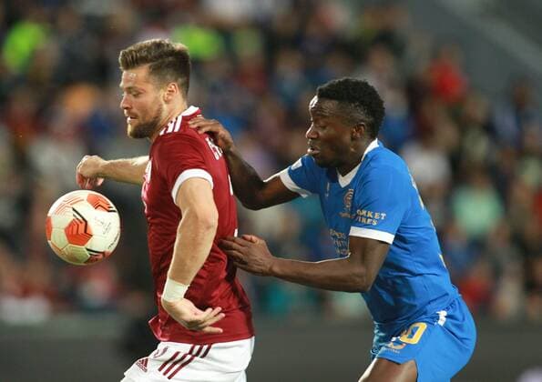 Mandatory Credit: Photo by Milan Kammermayer Shutterstock (12516383ab) Ondrej Celustka of Sparta Prague and Fashion Sakala of Rangers Sparta Prague v Rangers, UEFA Europa League Group A, Football, Generali Arena, Prague, Czech Republic - 30 Sep 2021 Sparta Prague v Rangers, UEFA Europa League Group A, Football, Generali Arena, Prague, Czech Republic - 30 Sep 2021 Copyright: xMilanxKammermayer Shutterstockx 12516383ab