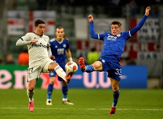 Mandatory Credit: Photo by Maciej Gillert Shutterstock (12516542aa) Luke Thomas of Leicester City battles with Josue of Legia Warsaw Legia Warsaw v Leicester City, UEFA Europa League, Group C, Football, Marshall Jozef Pilsudski Municipal Stadium, Warsaw, Poland - 30 Sep 2021 EDITORIAL USE ONLY No use with unauthorised audio, video, data, fixture lists, club league logos or live services. Online in-match use limited to 120 images, no video emulation. No use in betting, games or single club league player publications. Legia Warsaw v Leicester City, UEFA Europa League, Group C, Football, Marshall Jozef Pilsudski Municipal Stadium, Warsaw, Poland - 30 Sep 2021 EDITORIAL USE ONLY No use with unauthorised audio, video, data, fixture lists, club league logos or live services. Online in-match use limited to 120 images, no video emulation. No use in betting, games or single club league player publications. Copyright: xMaciejxGillert Shutterstockx 12516542aa