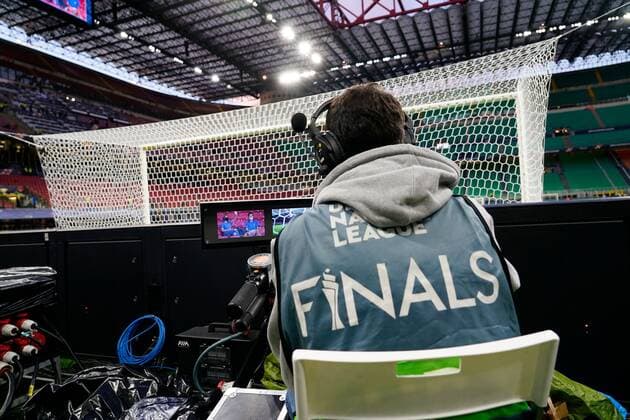 Mandatory Credit: Photo by Pressinphoto Shutterstock (12526997t) TV technician Italy v Spain, UEFA Nations League 2021, Semifinal. Football, San Siro Stadium, Milan, Italy - 6 Oct 2021 Editorial use only Italy v Spain, UEFA Nations League 2021, Semifinal. Football, San Siro Stadium, Milan, Italy - 6 Oct 2021 Editorial use only Copyright: xPressinphoto Shutterstockx 12526997t
