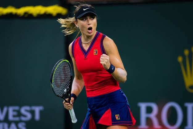 Mandatory Credit: Photo by Rob Prange Shutterstock (12524633cm) Paula Badosa of Spain in action during the third round at the 2021 BNP Paribas Open WTA, Tennis Damen 1000 tennis tournament BNP Paribas Open, Tennis, Day 6, Indian Wells Tennis Garden, California, USA - 11 Oct 2021 BNP Paribas Open, Tennis, Day 6, Indian Wells Tennis Garden, California, USA - 11 Oct 2021 Copyright: xRobxPrange Shutterstockx 12524633cm