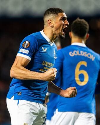 Mandatory Credit: Photo by Luke Nickerson Rangers FC Shutterstock (12547782k) Rangers Defender Leon Balogun celebrates scoring his sides first goal Rangers v Brondby, UEFA Europa League, Group A, Football, Ibrox Stadium, Glasgow, UK - 21 Oct 2021 EDITORIAL USE ONLY No use with unauthorised audio, video, data, fixture lists, club league logos or live services. Online in-match use limited to 120 images, no video emulation. No use in betting, games or single club league player publications. Rangers v Brondby, UEFA Europa League, Group A, Football, Ibrox Stadium, Glasgow, UK - 21 Oct 2021 EDITORIAL USE ONLY No use with unauthorised audio, video, data, fixture lists, club league logos or live services. Online in-match use limited to 120 images, no video emulation. No use in betting, games or single club league player publications. Copyright: xLukexNickerson RangersxFC Shutterstockx 12547782k