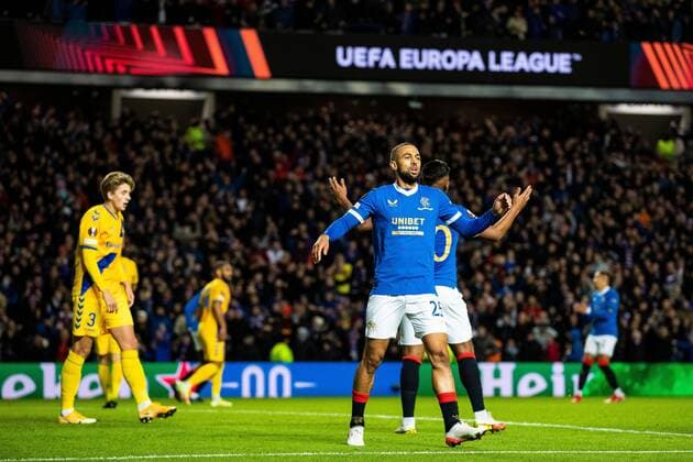 Mandatory Credit: Photo by Kirk O Rourke Rangers FC Shutterstock (12547535bw) Kemar Roofe of Rangers dejected after his goal was disallowed during the Europa League match at Ibrox Stadium, Glasgow. Rangers v Brondby, UEFA Europa League, Group A, Football, Ibrox Stadium, Glasgow, UK - 21 Oct 2021 EDITORIAL USE ONLY No use with unauthorised audio, video, data, fixture lists, club league logos or live services. Online in-match use limited to 120 images, no video emulation. No use in betting, games or single club league player publications. Rangers v Brondby, UEFA Europa League, Group A, Football, Ibrox Stadium, Glasgow, UK - 21 Oct 2021 EDITORIAL USE ONLY No use with unauthorised audio, video, data, fixture lists, club league logos or live services. Online in-match use limited to 120 images, no video emulation. No use in betting, games or single club league player publications. Copyright: xKirkxO Rourke RangersxFC Shutterstockx 12547535bw