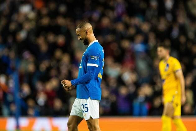 Mandatory Credit: Photo by Kirk O Rourke Rangers FC Shutterstock (12547535ch) Kemar Roofe of Rangers celebrates his goal during the Europa League match at Ibrox Stadium, Glasgow. Rangers v Brondby, UEFA Europa League, Group A, Football, Ibrox Stadium, Glasgow, UK - 21 Oct 2021 EDITORIAL USE ONLY No use with unauthorised audio, video, data, fixture lists, club league logos or live services. Online in-match use limited to 120 images, no video emulation. No use in betting, games or single club league player publications. Rangers v Brondby, UEFA Europa League, Group A, Football, Ibrox Stadium, Glasgow, UK - 21 Oct 2021 EDITORIAL USE ONLY No use with unauthorised audio, video, data, fixture lists, club league logos or live services. Online in-match use limited to 120 images, no video emulation. No use in betting, games or single club league player publications. Copyright: xKirkxO Rourke RangersxFC Shutterstockx 12547535ch