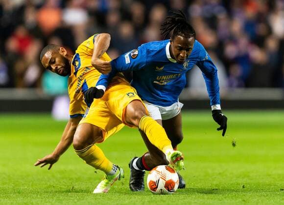 Mandatory Credit: Photo by Luke Nickerson Rangers FC Shutterstock (12547782bg) Rangers Midfielder Joe Aribo runs forward with the ball Rangers v Brondby, UEFA Europa League, Group A, Football, Ibrox Stadium, Glasgow, UK - 21 Oct 2021 EDITORIAL USE ONLY No use with unauthorised audio, video, data, fixture lists, club league logos or live services. Online in-match use limited to 120 images, no video emulation. No use in betting, games or single club league player publications. Rangers v Brondby, UEFA Europa League, Group A, Football, Ibrox Stadium, Glasgow, UK - 21 Oct 2021 EDITORIAL USE ONLY No use with unauthorised audio, video, data, fixture lists, club league logos or live services. Online in-match use limited to 120 images, no video emulation. No use in betting, games or single club league player publications. Copyright: xLukexNickerson RangersxFC Shutterstockx 12547782bg