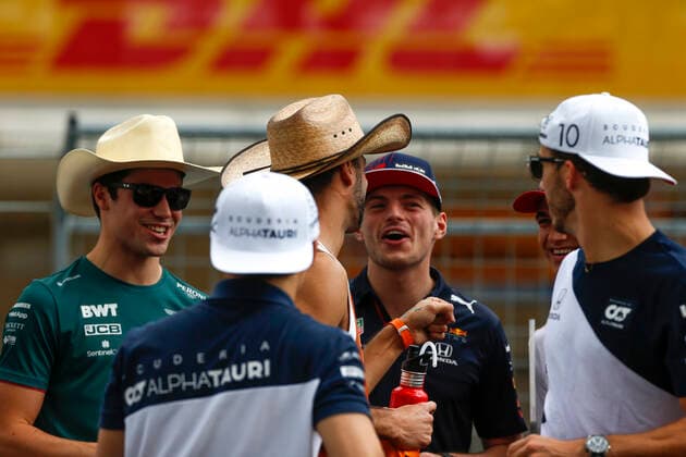 18 Lance Stroll (CAN, Aston Martin Cognizant F1 Team), 3 Daniel Ricciardo (AUS, McLaren F1 Team), 33 Max Verstappen (NED, Red Bull Racing), 10 Pierre Gasly (FRA, Scuderia AlphaTauri Honda), F1 Grand Prix of USA at Circuit of The Americas on October 24, 2021 in Austin, United States of America. (Photo by HOCH ZWEI) Austin United States of America