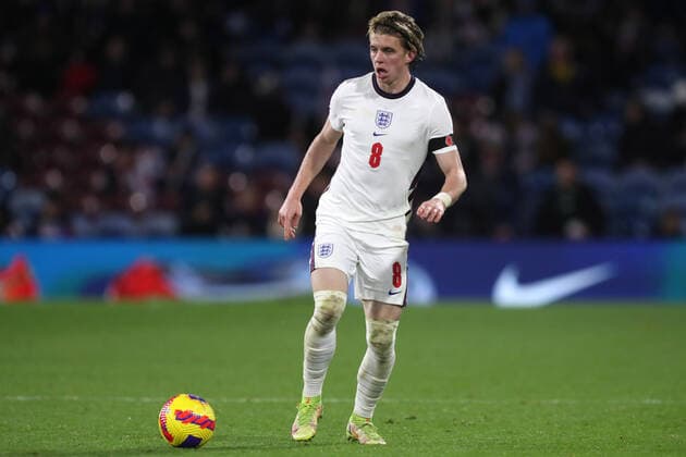 Mandatory Credit: Photo by Paul Greenwood Shutterstock (12598524m) Conor Gallagher of England U21, U 21 England U21 v Czech Republic U21, UEFA U21 European Championship, EM, Europameisterschaft 2023 Qualifying, Group G, Football, Turf Moor, Burnley, UK - 11 Nov 2021 EDITORIAL USE ONLY No use with unauthorised audio, video, data, fixture lists, club league logos or live services. Online in-match use limited to 120 images, no video emulation. No use in betting, games or single club league player publications. England U21 v Czech Republic U21, UEFA U21 European Championship 2023 Qualifying, Group G, Football, Turf Moor, Burnley, UK - 11 Nov 2021 EDITORIAL USE ONLY No use with unauthorised audio, video, data, fixture lists, club league logos or live services. Online in-match use limited to 120 images, no video emulation. No use in betting, games or single club league player publications. Copyright: xPaulxGreenwood Shutterstockx 12598524m