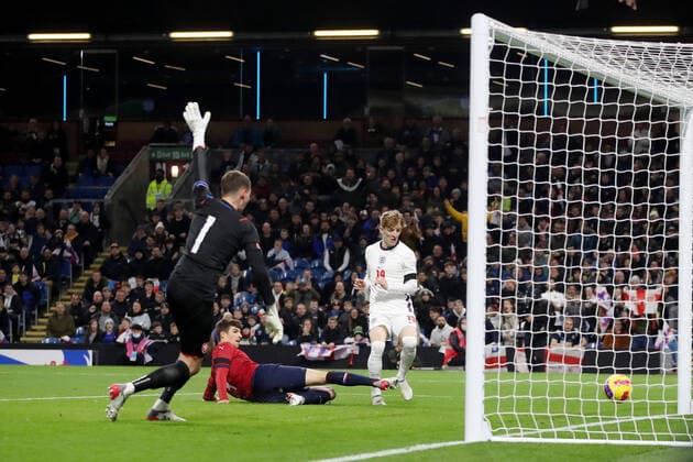 Mandatory Credit: Photo by Paul Greenwood Shutterstock (12598524ci) Anthony Gordon of England U21, U 21 scores his side s first goal to make the score 1-0 England U21 v Czech Republic U21, UEFA U21 European Championship, EM, Europameisterschaft 2023 Qualifying, Group G, Football, Turf Moor, Burnley, UK - 11 Nov 2021 EDITORIAL USE ONLY No use with unauthorised audio, video, data, fixture lists, club league logos or live services. Online in-match use limited to 120 images, no video emulation. No use in betting, games or single club league player publications. England U21 v Czech Republic U21, UEFA U21 European Championship 2023 Qualifying, Group G, Football, Turf Moor, Burnley, UK - 11 Nov 2021 EDITORIAL USE ONLY No use with unauthorised audio, video, data, fixture lists, club league logos or live services. Online in-match use limited to 120 images, no video emulation. No use in betting, games or single club league player publications. Copyright: xPaulxGreenwood Shutterstockx 12598524ci
