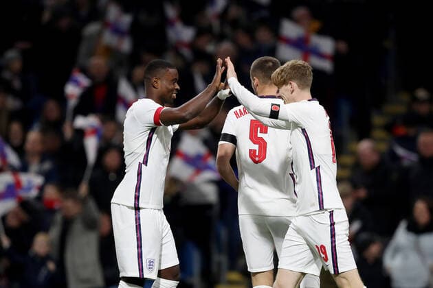 Mandatory Credit: Photo by Paul Greenwood Shutterstock (12598524cc) Anthony Gordon of England U21, U 21 celebrates scoring his side s first goal with Marc Guehi to make the score 1-0 England U21 v Czech Republic U21, UEFA U21 European Championship, EM, Europameisterschaft 2023 Qualifying, Group G, Football, Turf Moor, Burnley, UK - 11 Nov 2021 EDITORIAL USE ONLY No use with unauthorised audio, video, data, fixture lists, club league logos or live services. Online in-match use limited to 120 images, no video emulation. No use in betting, games or single club league player publications. England U21 v Czech Republic U21, UEFA U21 European Championship 2023 Qualifying, Group G, Football, Turf Moor, Burnley, UK - 11 Nov 2021 EDITORIAL USE ONLY No use with unauthorised audio, video, data, fixture lists, club league logos or live services. Online in-match use limited to 120 images, no video emulation. No use in betting, games or single club league player publications. Copyright: xPaulxGreenwood Shutterstockx 12598524cc