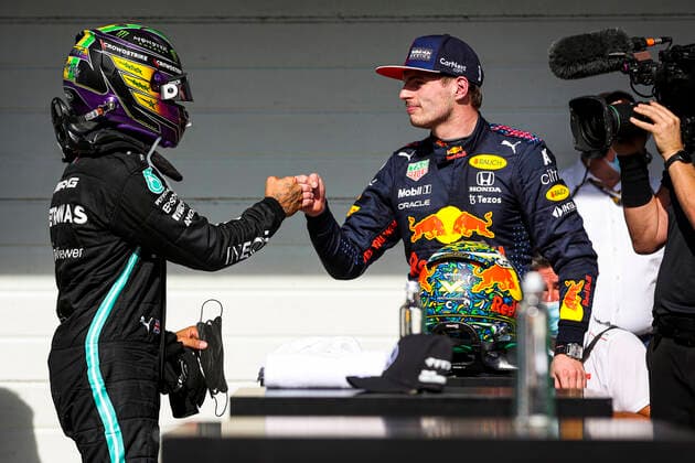 HAMILTON Lewis (gbr), Mercedes AMG F1 GP W12 E Performance, VERSTAPPEN Max (ned), Red Bull Racing Honda RB16B, portrait during the Formula 1 Heineken Grande Premio De Sao Paulo 2021, Sao Paulo Grand Prix, 19th round of the 2021 FIA Formula One World Championship, WM, Weltmeisterschaft from November 12 to 14, 2021 on the Interlagos Circuit, in Sao Paulo, Brazil - F1 - SAO PAULO GRAND PRIX 2021 - RACE DPPI Panoramic AV6_6616