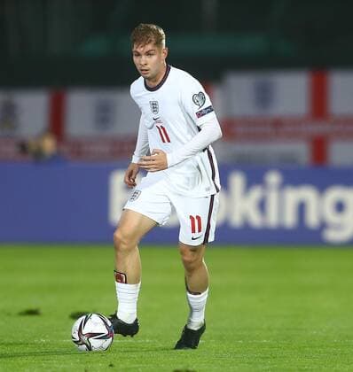 Mandatory Credit: Photo by Kieran McManus Shutterstock (12603417ae) Emile Smith Rowe of England San Marino v England, FIFA World Cup, WM, Weltmeisterschaft, Fussball 2022 Qualifying, Group I, Football, San Marino Stadium, Serravalle, San Marino - 15 Nov 2021 EDITORIAL USE ONLY No use with unauthorised audio, video, data, fixture lists, club league logos or live services. Online in-match use limited to 120 images, no video emulation. No use in betting, games or single club league player publications. San Marino v England, FIFA World Cup 2022 Qualifying, Group I, Football, San Marino Stadium, Serravalle, San Marino - 15 Nov 2021 EDITORIAL USE ONLY No use with unauthorised audio, video, data, fixture lists, club league logos or live services. Online in-match use limited to 120 images, no video emulation. No use in betting, games or single club league player publications. Copyright: xKieranxMcManus Shutterstockx 12603417ae