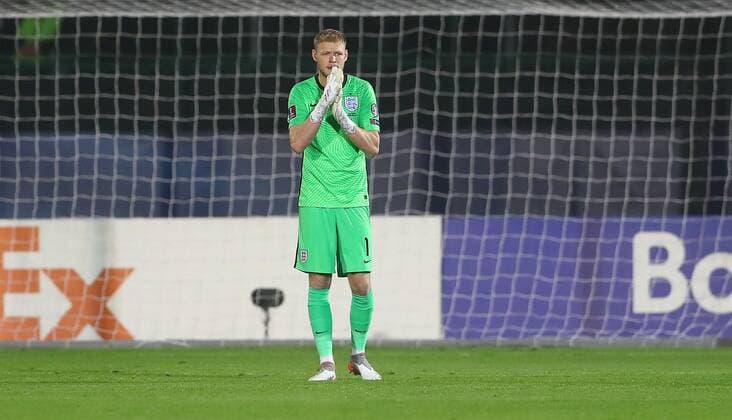 Mandatory Credit: Photo by Kieran McManus Shutterstock (12603417af) Aaron Ramsdale of England San Marino v England, FIFA World Cup, WM, Weltmeisterschaft, Fussball 2022 Qualifying, Group I, Football, San Marino Stadium, Serravalle, San Marino - 15 Nov 2021 EDITORIAL USE ONLY No use with unauthorised audio, video, data, fixture lists, club league logos or live services. Online in-match use limited to 120 images, no video emulation. No use in betting, games or single club league player publications. San Marino v England, FIFA World Cup 2022 Qualifying, Group I, Football, San Marino Stadium, Serravalle, San Marino - 15 Nov 2021 EDITORIAL USE ONLY No use with unauthorised audio, video, data, fixture lists, club league logos or live services. Online in-match use limited to 120 images, no video emulation. No use in betting, games or single club league player publications. Copyright: xKieranxMcManus Shutterstockx 12603417af