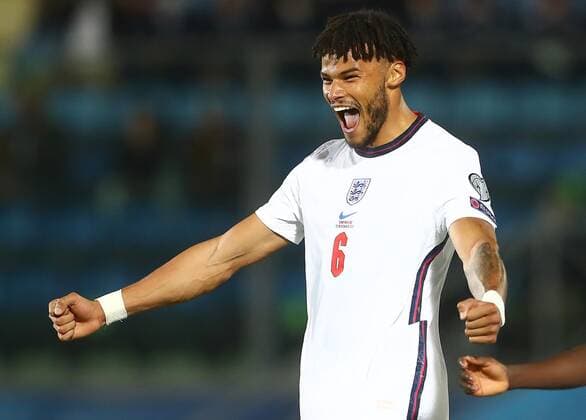 Fußball, WM Quali, San Marino - England Mandatory Credit: Photo by Kieran McManus Shutterstock (12603417bq) Tyrone Mings of England celebrates scoring a goal to make the score 0-8 San Marino v England, FIFA World Cup, WM, Weltmeisterschaft, Fussball 2022 Qualifying, Group I, Football, San Marino Stadium, Serravalle, San Marino - 15 Nov 2021 EDITORIAL USE ONLY No use with unauthorised audio, video, data, fixture lists, club league logos or live services. Online in-match use limited to 120 images, no video emulation. No use in betting, games or single club league player publications. San Marino v England, FIFA World Cup 2022 Qualifying, Group I, Football, San Marino Stadium, Serravalle, San Marino - 15 Nov 2021 EDITORIAL USE ONLY No use with unauthorised audio, video, data, fixture lists, club league logos or live services. Online in-match use limited to 120 images, no video emulation. No use in betting, games or single club league player publications. Copyright: xKieranxMcManus Shutterstockx 12603417bq