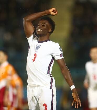 Fußball, WM Quali, San Marino - England Mandatory Credit: Photo by Kieran McManus Shutterstock (12603417bx) Bukayo Saka of England celebrates scoring a goal to make the score 0-10 San Marino v England, FIFA World Cup, WM, Weltmeisterschaft, Fussball 2022 Qualifying, Group I, Football, San Marino Stadium, Serravalle, San Marino - 15 Nov 2021 EDITORIAL USE ONLY No use with unauthorised audio, video, data, fixture lists, club league logos or live services. Online in-match use limited to 120 images, no video emulation. No use in betting, games or single club league player publications. San Marino v England, FIFA World Cup 2022 Qualifying, Group I, Football, San Marino Stadium, Serravalle, San Marino - 15 Nov 2021 EDITORIAL USE ONLY No use with unauthorised audio, video, data, fixture lists, club league logos or live services. Online in-match use limited to 120 images, no video emulation. No use in betting, games or single club league player publications. Copyright: xKieranxMcManus Shutterstockx 12603417bx