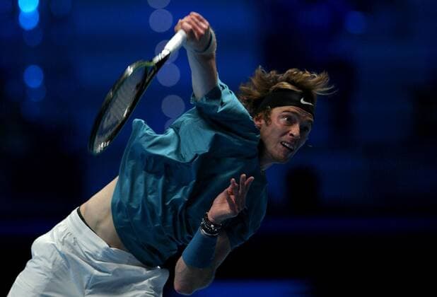 Mandatory Credit: Photo by Ella Ling Shutterstock (12603433ag) Andrey Rublev of Russia in action Nitto ATP, Tennis Herren World Tour Finals, Day 4, Tennis, Pala Alpitour, Turin, Italy - 17 Nov 2021 Nitto ATP World Tour Finals, Day 4, Tennis, Pala Alpitour, Turin, Italy - 17 Nov 2021 Copyright: xEllaxLing Shutterstockx 12603433ag