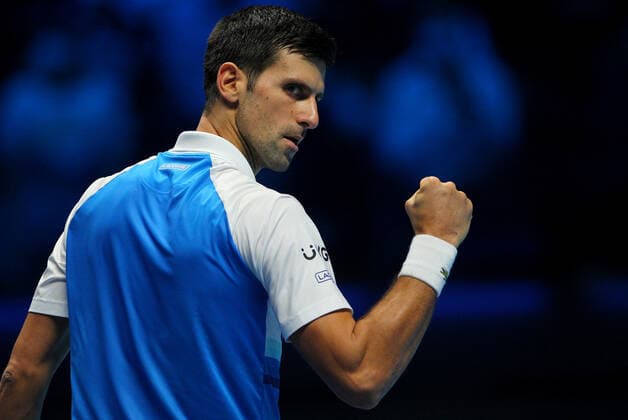 Mandatory Credit: Photo by Ella Ling Shutterstock (12603433ad) Novak Djokovic of Serbia celebrates Nitto ATP, Tennis Herren World Tour Finals, Day 4, Tennis, Pala Alpitour, Turin, Italy - 17 Nov 2021 Nitto ATP World Tour Finals, Day 4, Tennis, Pala Alpitour, Turin, Italy - 17 Nov 2021 Copyright: xEllaxLing Shutterstockx 12603433ad