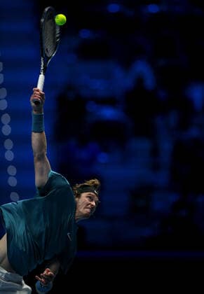 Mandatory Credit: Photo by Ella Ling Shutterstock (12603433aa) Andrey Rublev of Russia in action Nitto ATP, Tennis Herren World Tour Finals, Day 4, Tennis, Pala Alpitour, Turin, Italy - 17 Nov 2021 Nitto ATP World Tour Finals, Day 4, Tennis, Pala Alpitour, Turin, Italy - 17 Nov 2021 Copyright: xEllaxLing Shutterstockx 12603433aa