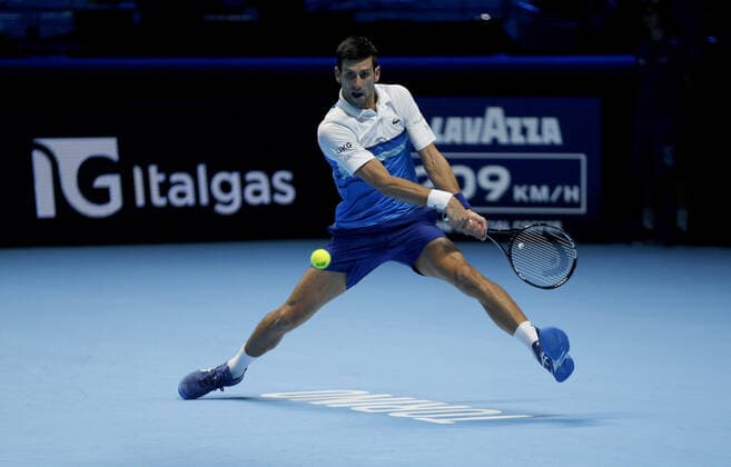 Mandatory Credit: Photo by Ella Ling Shutterstock (12603433k) Novak Djokovic of Serbia in action Nitto ATP, Tennis Herren World Tour Finals, Day 4, Tennis, Pala Alpitour, Turin, Italy - 17 Nov 2021 Nitto ATP World Tour Finals, Day 4, Tennis, Pala Alpitour, Turin, Italy - 17 Nov 2021 Copyright: xEllaxLing Shutterstockx 12603433k