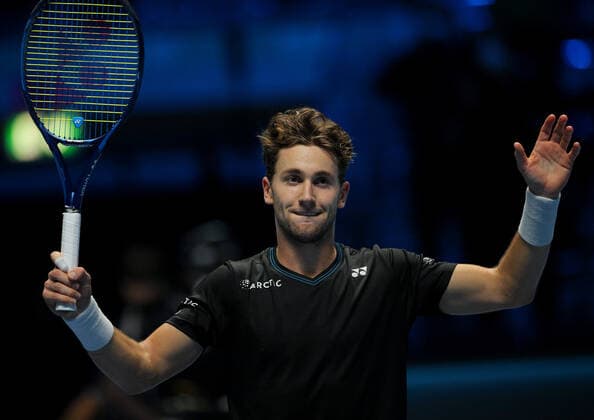 Mandatory Credit: Photo by Ella Ling Shutterstock (12603433cl) Casper Ruud of Norway celebrates Nitto ATP, Tennis Herren World Tour Finals, Day 4, Tennis, Pala Alpitour, Turin, Italy - 17 Nov 2021 Nitto ATP World Tour Finals, Day 4, Tennis, Pala Alpitour, Turin, Italy - 17 Nov 2021 Copyright: xEllaxLing Shutterstockx 12603433cl