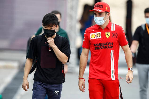 TSUNODA Yuki (jap), Scuderia AlphaTauri Honda AT02, portrait LECLERC Charles (mco), Scuderia Ferrari SF21, portrait during the Formula 1 Ooredoo Qatar Grand Prix 2021, 20th round of the 2021 FIA Formula One World Championship, WM, Weltmeisterschaft from November 19 to 21, 2021 on the Losail International Circuit, in Lusail, Qatar - F1 - QATAR GRAND PRIX 2021 DPPI Panoramic 00121041__B2_3429