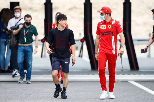 TSUNODA Yuki (jap), Scuderia AlphaTauri Honda AT02, portrait LECLERC Charles (mco), Scuderia Ferrari SF21, portrait during the Formula 1 Ooredoo Qatar Grand Prix 2021, 20th round of the 2021 FIA Formula One World Championship, WM, Weltmeisterschaft from November 19 to 21, 2021 on the Losail International Circuit, in Lusail, Qatar - F1 - QATAR GRAND PRIX 2021 DPPI Panoramic 00121041__B2_3417