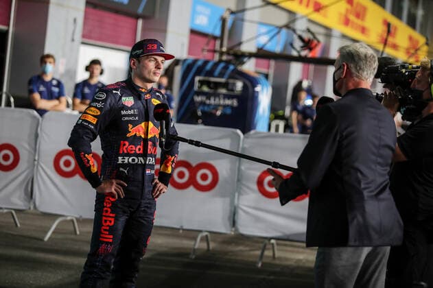 VERSTAPPEN Max (ned), Red Bull Racing Honda RB16B, portrait press conference, PK, Pressekonferenz during the Formula 1 Ooredoo Qatar Grand Prix 2021, 20th round of the 2021 FIA Formula One World Championship, WM, Weltmeisterschaft from November 19 to 21, 2021 on the Losail International Circuit, in Lusail, Qatar - F1 - QATAR GRAND PRIX 2021 DPPI Panoramic FGO06311