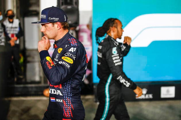 VERSTAPPEN Max (ned), Red Bull Racing Honda RB16B, portrait HAMILTON Lewis (gbr), Mercedes AMG F1 GP W12 E Performance, portrait during the Formula 1 Ooredoo Qatar Grand Prix 2021, 20th round of the 2021 FIA Formula One World Championship, WM, Weltmeisterschaft from November 19 to 21, 2021 on the Losail International Circuit, in Lusail, Qatar - F1 - QATAR GRAND PRIX 2021 DPPI Panoramic 00121041__B3_1017